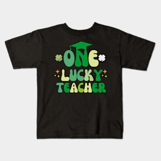 One Lucky Teacher Groovy Retro Teacher St Patrick's Day Kids T-Shirt